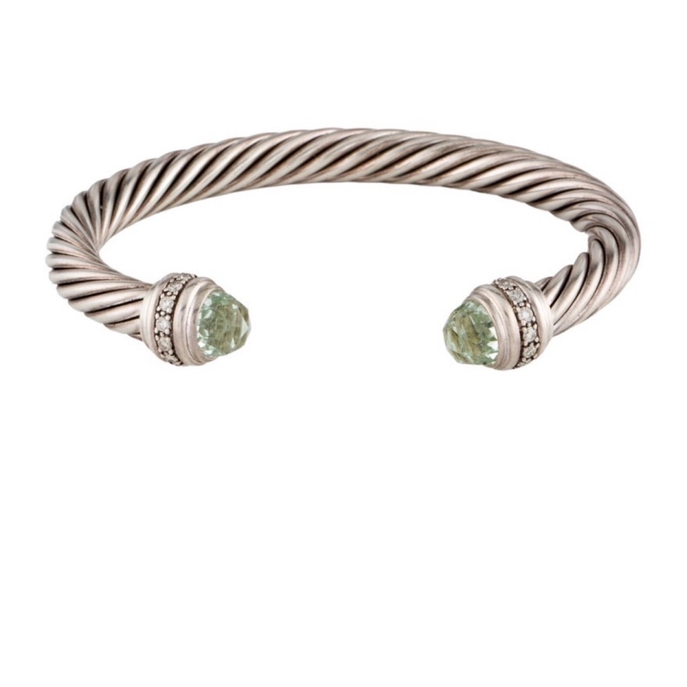 David Yurman Silver Bracelet with Green Accents - Picture 3 of 5